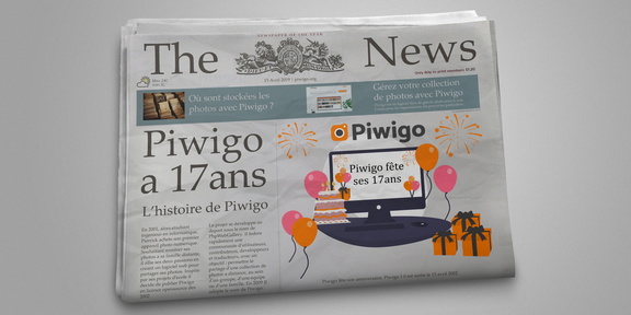 illustration anniversaire Piwigo sur un journal factice